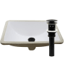 Miseno 18" Rectangular Porcelain Undermount Bathroom Sink with Overflow and Pop-Up Drain Assembly Polished White / Matte Black Drain