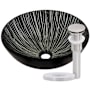 Miseno Circular 16-1/2" Tempered Glass Vessel Bathroom Sink Brushed Nickel Drain