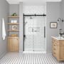 Miseno Bel 81-1/2" High x 48" Wide Sliding Frameless Shower Door with Clear Glass - Includes Base Black