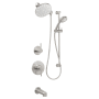 Miseno Mia Pressure Balanced Shower System with 1.8 GPM Rain Shower Head, Hand Shower, Slide Bar, Tub Spout, and Standard Shower Arm Brushed Nickel