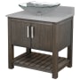 Miseno 30" Free Standing Single Basin Vanity Set with Cabinet, Rectangular Glass Vessel Sink and Grey Quartz Vanity Top Cafe Mocha / Storm Grey Top / Brushed Nickel Hardware