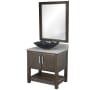 Miseno 30" Free Standing Single Basin Vanity Set with Cabinet, Grey Quartz Vanity Top, Rectangular Glass Vessel Sink and Mirror Cafe Mocha / Storm Grey Top / Brushed Nickel Hardware