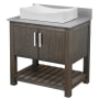 Miseno 30" Free Standing Single Basin Vanity Set with Cabinet, Porcelain Vessel Sink and Grey Quartz Vanity Top Cafe Mocha / Storm Grey Top / Chrome Hardware