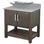 Miseno 30" Free Standing Single Basin Vanity Set with Cabinet, Rectangular Glass Vessel Sink and Grey Quartz Vanity Top Cafe Mocha / Storm Grey Top / Chrome Hardware