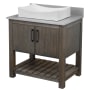 Miseno 30" Free Standing Single Basin Vanity Set with Cabinet, Porcelain Vessel Sink and Grey Quartz Vanity Top Cafe Mocha / Storm Grey Top / Matte Black Hardware