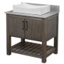 Miseno 30" Free Standing Single Basin Vanity Set with Cabinet, Porcelain Vessel Sink and Grey Quartz Vanity Top Cafe Mocha / Storm Grey Top / Oil Rubbed Bronze Hardware