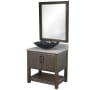 Miseno 30" Free Standing Single Basin Vanity Set with Cabinet, Grey Quartz Vanity Top, Rectangular Glass Vessel Sink and Mirror Cafe Mocha / Storm Grey Top / Oil Rubbed Bronze Hardware