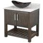 Miseno 30" Free Standing Single Basin Vanity Set with Cabinet, Oval Glass Vessel Sink and Quartz Vanity Top Cafe Mocha / Cafe Mocha Top / Brushed Nickel Hardware