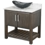 Miseno 30" Free Standing Single Basin Vanity Set with Cabinet, Oval Glass Vessel Sink and Quartz Vanity Top Cafe Mocha / Cafe Mocha Top / Brushed Nickel Hardware