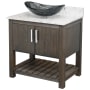 Miseno 30" Free Standing Single Basin Vanity Set with Cabinet, Oval Glass Vessel Sink and Quartz Vanity Top Cafe Mocha / Cafe Mocha Top / Chrome Hardware