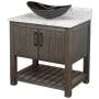Miseno 30" Free Standing Single Basin Vanity Set with Cabinet, Oval Glass Vessel Sink and Quartz Vanity Top Cafe Mocha / Cafe Mocha Top / Matte Black Hardware