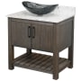 Miseno 30" Free Standing Single Basin Vanity Set with Cabinet, Oval Glass Vessel Sink and Quartz Vanity Top Cafe Mocha / Cafe Mocha Top / Matte Black Hardware