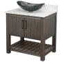 Miseno 30" Free Standing Single Basin Vanity Set with Cabinet, Oval Glass Vessel Sink and Quartz Vanity Top Cafe Mocha / Cafe Mocha Top / Oil Rubbed Bronze Hardware