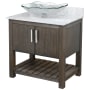 Miseno 30" Free Standing Single Basin Vanity Set with Cabinet, Rectangular Glass Vessel Sink and Marble Vanity Top Cafe Mocha / Carrara White Top / Brushed Nickel Hardware