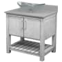 Miseno 30" Free Standing Single Basin Vanity Set with Cabinet, Oval Glass Vessel Sink and Grey Quartz Vanity Top Stonewash Grey / Storm Grey Top / Brushed Nickel Hardware