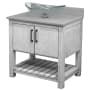 Miseno 30" Free Standing Single Basin Vanity Set with Cabinet, Oval Glass Vessel Sink and Grey Quartz Vanity Top Stonewash Grey / Storm Grey Top / Oil Rubbed Bronze Hardware