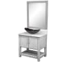 Miseno 30" Free Standing Single Basin Vanity Set with Cabinet, Quartz Vanity Top, Oval Glass Vessel Sink and Mirror Stonewash Grey / Cafe Mocha Top / Brushed Nickel Hardware