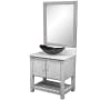 Miseno 30" Free Standing Single Basin Vanity Set with Cabinet, Quartz Vanity Top, Oval Glass Vessel Sink and Mirror Stonewash Grey / Cafe Mocha Top / Chrome Hardware