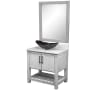 Miseno 30" Free Standing Single Basin Vanity Set with Cabinet, Quartz Vanity Top, Oval Glass Vessel Sink and Mirror Stonewash Grey / Cafe Mocha Top / Matte Black Hardware