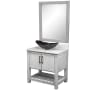 Miseno 30" Free Standing Single Basin Vanity Set with Cabinet, Quartz Vanity Top, Oval Glass Vessel Sink and Mirror Stonewash Grey / Cafe Mocha Top / Oil Rubbed Bronze Hardware