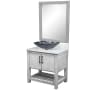 Miseno 30" Free Standing Single Basin Vanity Set with Cabinet, Marble Vanity Top, Rectangular Glass Vessel Sink and Mirror Stonewash Grey / Carrara White Top / Oil Rubbed Bronze Hardware