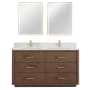 Miseno Porto 60" Free Standing Double Basin Vanity Set with Cabinet, Quartz Vanity Top, and Framed Mirrors Aged Dark Brown Oak / Fish Maw White