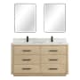 Miseno Porto 60" Free Standing Double Basin Vanity Set with Cabinet, Quartz Vanity Top, and Framed Mirrors Aged Natural Oak / Fish Maw White