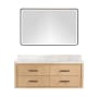 Miseno Cristo 54" Wall Mounted Single Basin Vanity Set with Cabinet, Quartz Vanity Top, and Framed Mirror Fir Wood Brown / Fish Maw White