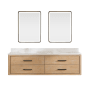 Miseno Cristo 72" Wall Mounted Double Basin Vanity Set with Cabinet, Quartz Vanity Top, and Framed Mirrors Fir Wood Brown / Fish Maw White