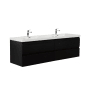 Miseno Aurora 72" Wall Mounted Double Basin Vanity Set with Cabinet and Acrylic Vanity Top Matte Midnight Black