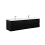 Miseno Aurora 84" Wall Mounted Double Basin Vanity Set with Cabinet and Acrylic Vanity Top Matte Midnight Black