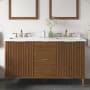 Miseno Indy 60" Free Standing Double Basin Vanity Set with Cabinet and Cultured Marble Vanity Top Warm Walnut / White Engineered Marble