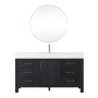 Miseno León 60" Free Standing Single Basin Vanity Set with Cabinet, Composite Stone Vanity Top and Mirror Fir Wood Black