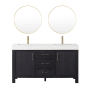 Miseno León 60" Free Standing Double Basin Vanity Set with Cabinet, Composite Stone Vanity Top and Mirror Fir Wood Black