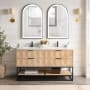 Miseno Milagro 60" Free Standing Double Basin Vanity Set with Cabinet and Quartz Vanity Top Washed Ash Grey / Fish Maw White / Black