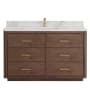 Miseno Porto 55" Free Standing Single Basin Vanity Set with Cabinet and Quartz Vanity Top Aged Dark Brown Oak / Fish Maw White