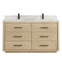 Miseno Porto 60" Free Standing Double Basin Vanity Set with Cabinet and Quartz Vanity Top Aged Natural Oak / Fish Maw White