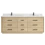 Miseno Porto 84" Free Standing Double Basin Vanity Set with Cabinet and Quartz Vanity Top Aged Natural Oak / Fish Maw White