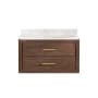 Miseno Cristo 36" Wall Mounted Single Basin Vanity Set with Cabinet and Quartz Vanity Top Aged Dark Brown Oak / Fish Maw White
