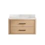 Miseno Cristo 36" Wall Mounted Single Basin Vanity Set with Cabinet and Quartz Vanity Top Fir Wood Brown / Fish Maw White