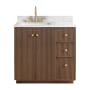 Miseno Oza 36" Free Standing Single Basin Vanity Set with Cabinet and Quartz Vanity Top Aged Dark Brown Oak