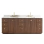 Miseno Oza 84" Free Standing Double Basin Vanity Set with Cabinet and Quartz Vanity Top Aged Dark Brown Oak