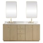 Miseno Oza 72" Free Standing Double Basin Vanity Set with Cabinet, Quartz Vanity Top and Mirror Aged Natural Oak