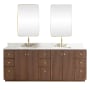 Miseno Oza 84" Free Standing Double Basin Vanity Set with Cabinet, Quartz Vanity Top and Mirror Aged Dark Brown Oak