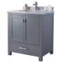 Miseno Prim 24" Free Standing Vanity Set with Grey Solid Oak Cabinet, Quartz or Cultured Marble Top, and Undermount Sink - Mirror Sold Separately Grey / Marble White Stripe Top
