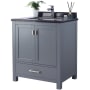 Miseno Prim 30" Free Standing Vanity Set with Grey Solid Oak Cabinet, Quartz or Cultured Marble Top, and Undermount Sink - Mirror Sold Separately Grey / Black Top
