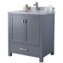 Miseno Prim 30" Free Standing Vanity Set with Grey Solid Oak Cabinet, Quartz or Cultured Marble Top, and Undermount Sink - Mirror Sold Separately Grey / Marble White Stripe Top