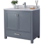 Miseno Prim 36" Free Standing Vanity Set with Grey Solid Oak Cabinet, Quartz or Cultured Marble Top, and Undermount Sink - Mirror Sold Separately Grey / Carrara White Top