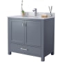 Miseno Prim 36" Free Standing Vanity Set with Grey Solid Oak Cabinet, Quartz or Cultured Marble Top, and Undermount Sink - Mirror Sold Separately Grey / Quartz White Top