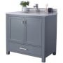 Miseno Prim 36" Free Standing Vanity Set with Grey Solid Oak Cabinet, Quartz or Cultured Marble Top, and Undermount Sink - Mirror Sold Separately Grey / Marble White Stripe Top